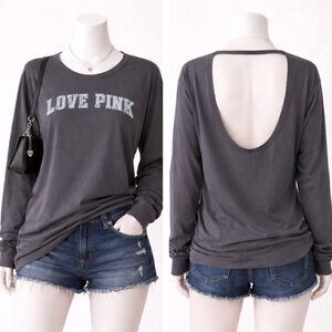 PINK Victoria's Secret Sequin ‘Love Pink’ Low Back Long Sleeve Tee
